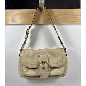 VTG Coach Soho Flap Brass Buckle Beige Leather Purse Shoulder Bag F11842 Y2K 90s